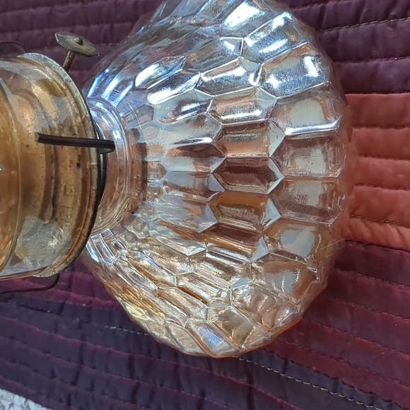 Vintage Jeanette Glass Co. Carnival glass Hex Optic pattern oil lamp - Picture 3 of 14
